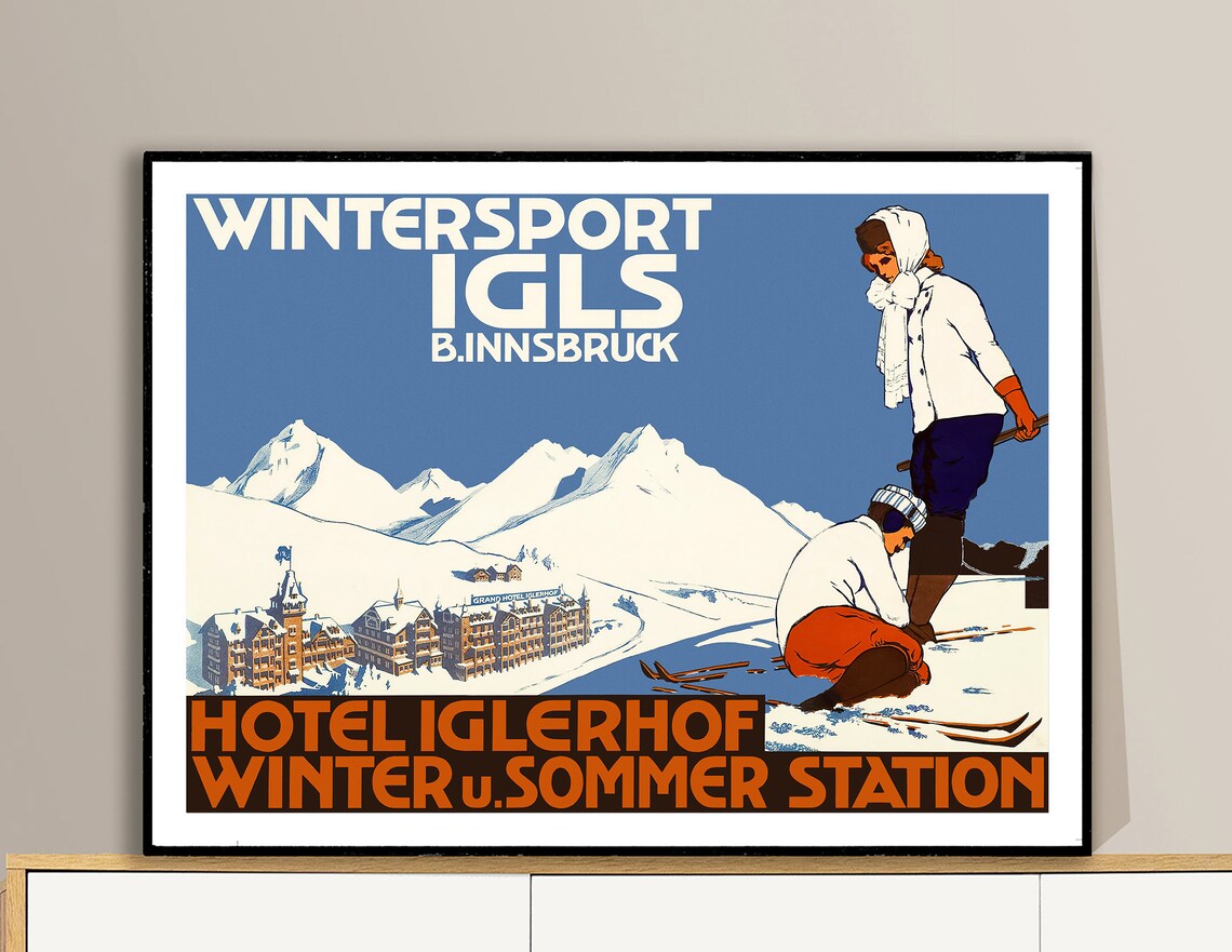 Vintage Igls Innsbruck Winter Ski Poster Hotel Iglerhof Alpine Art - Image 2