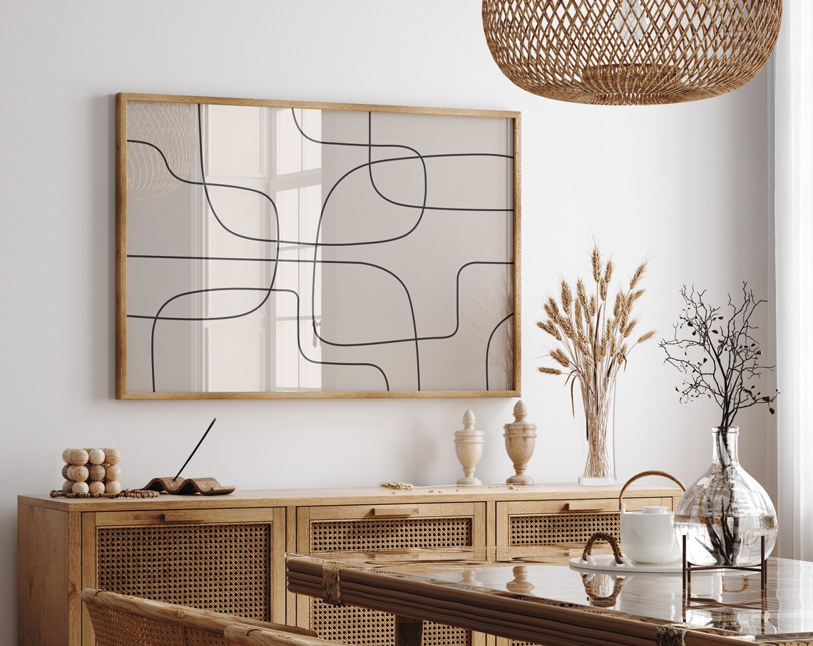 Beige Minimalist Line Art Abstract Curves Modern Neutral Poster - Image 2