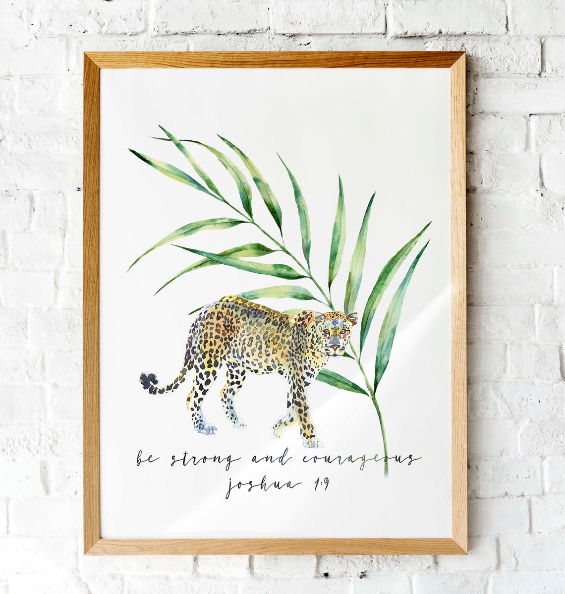 Watercolor Leopard Be Strong and Courageous Joshua 1 9 Poster