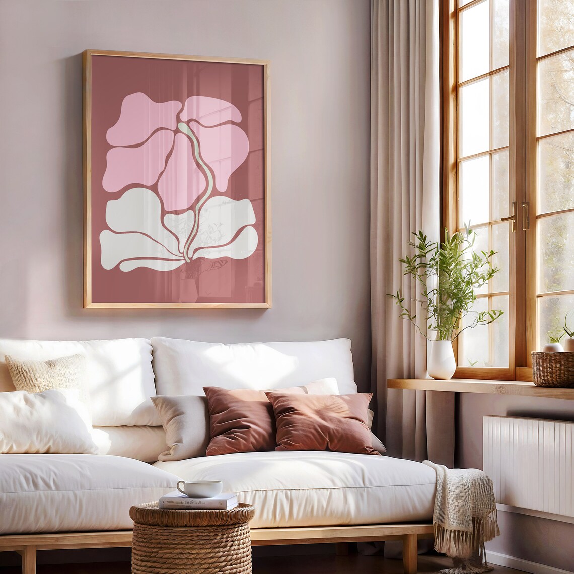 Matisse Style Pink Abstract Floral Bloom on Terracotta Art Poster - Image 2