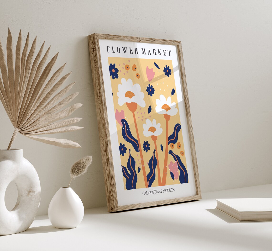 Flower Market Mustard Daisy Navy Leaf Galerie Modern Botanical Poster - Image 2