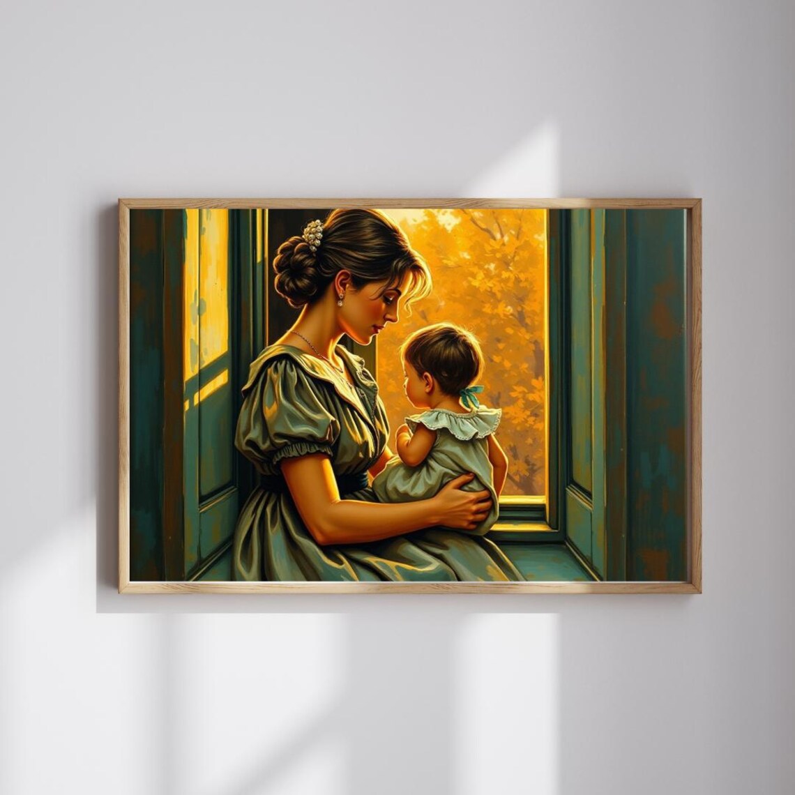 Mother And Child At Window Warm Golden Light Tender Family Poster