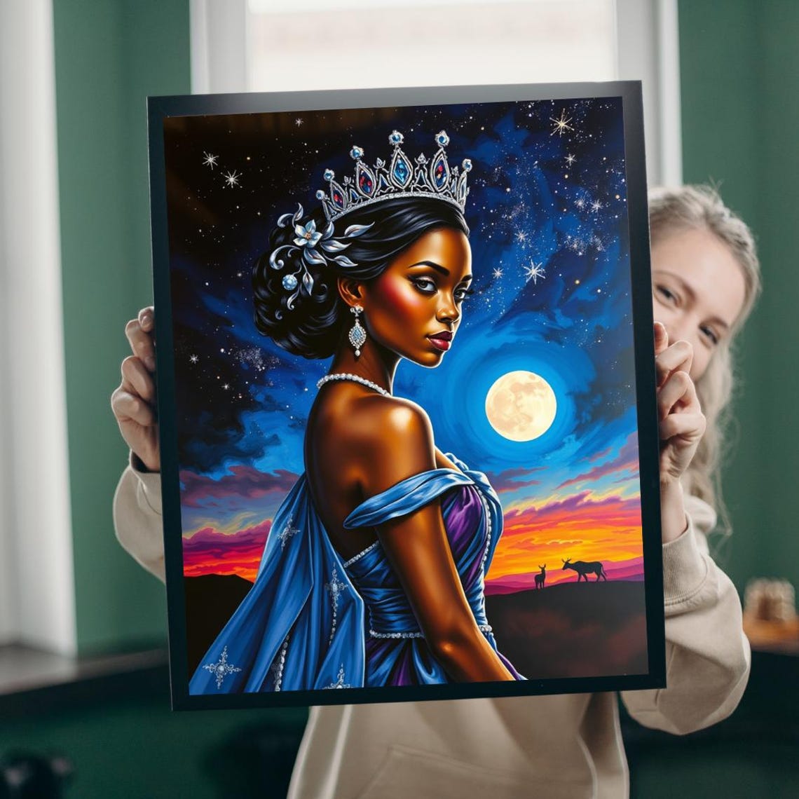 Celestial African Princess Puzzle Moon Stars Silhouette Game