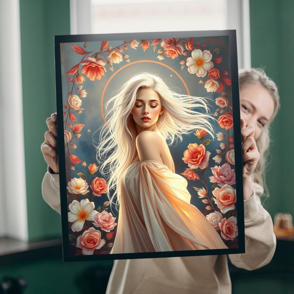 Floral Woman Portrait, Vintage Art Print