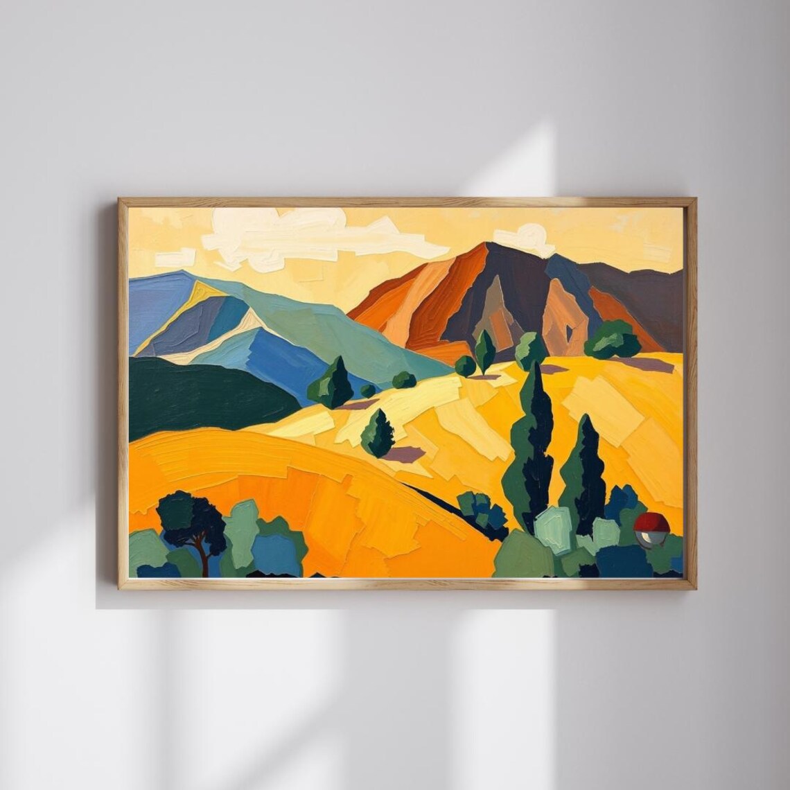 Golden Rolling Hills Mountain Landscape Warm Abstract Fauvist Art Poster