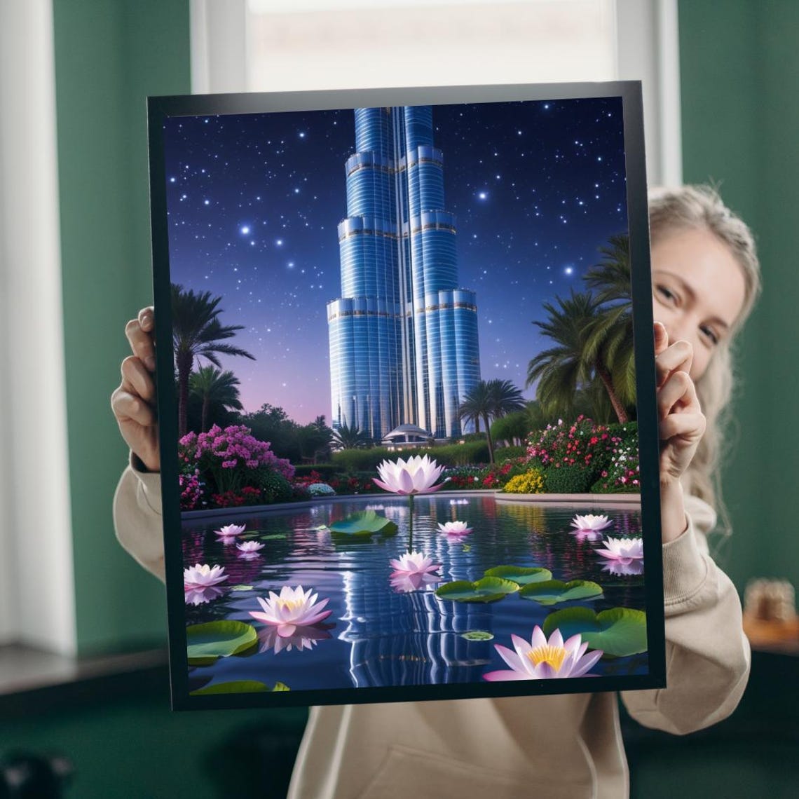Burj Khalifa Jigsaw Puzzle Dubai Skyline Night Garden
