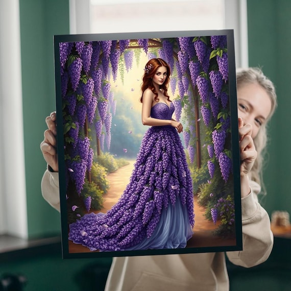 Dreamy Lady In Wisteria Blossom Gown Under Purple Arch Poster