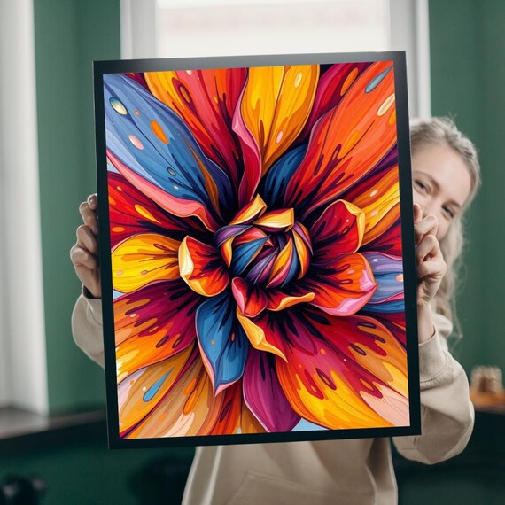 Giant Bloom Macro Abstract Petal Fire Flower Colorful Statement Poster