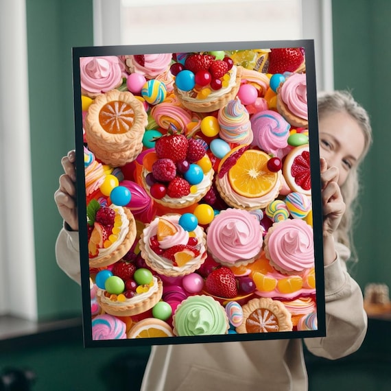 Colorful Candy Dessert Collage Sweet Treats Pastel Sweets Wall Art