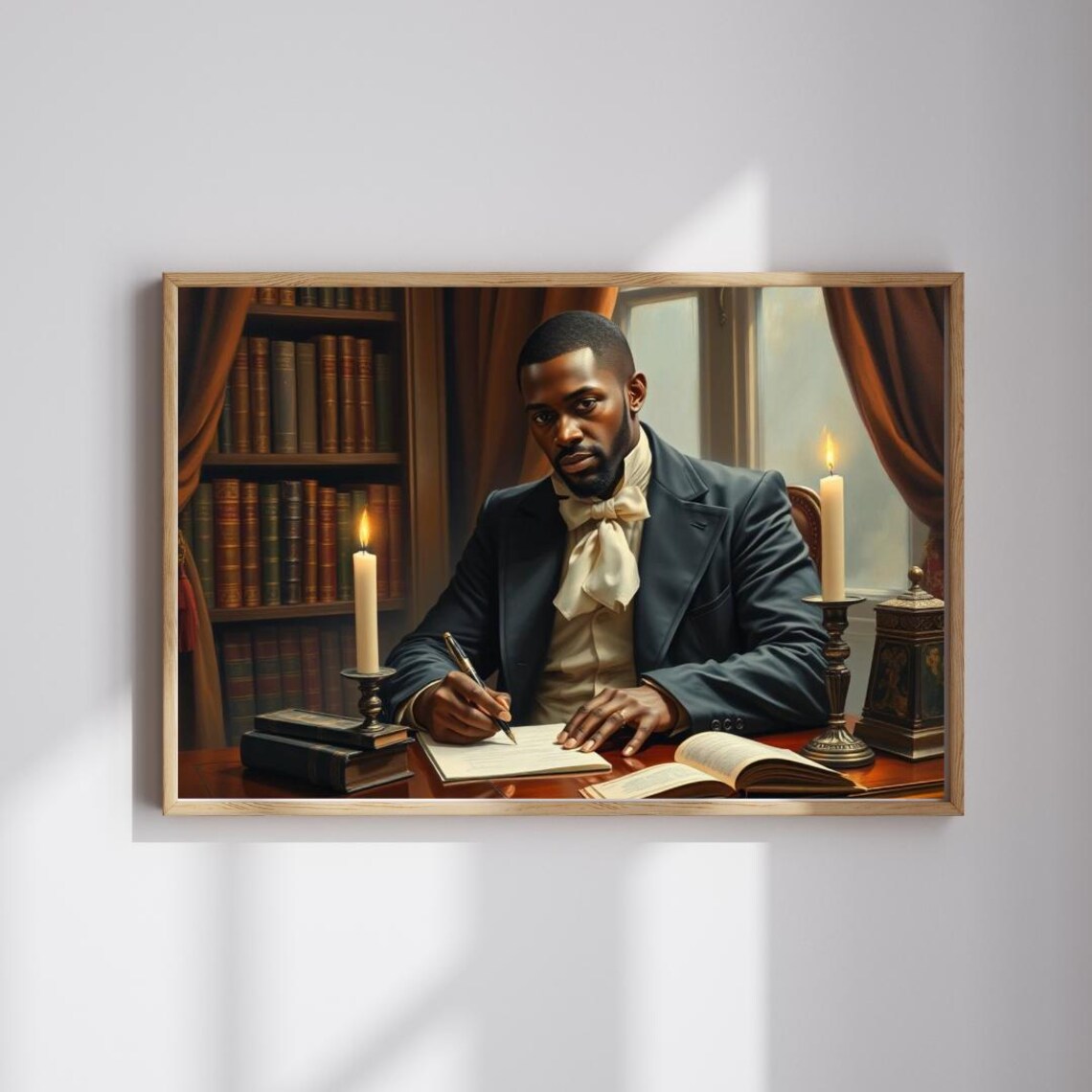 Victorian Gentleman Writing By Candlelight Library Portrait Art Poster