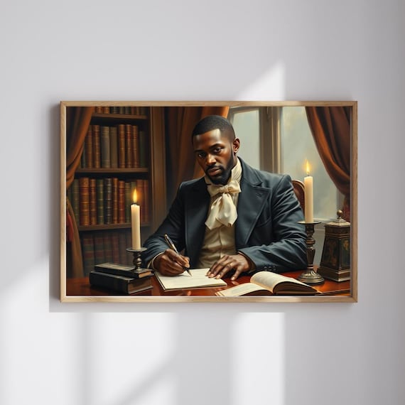 Victorian Gentleman Writing By Candlelight Library Portrait Art Poster