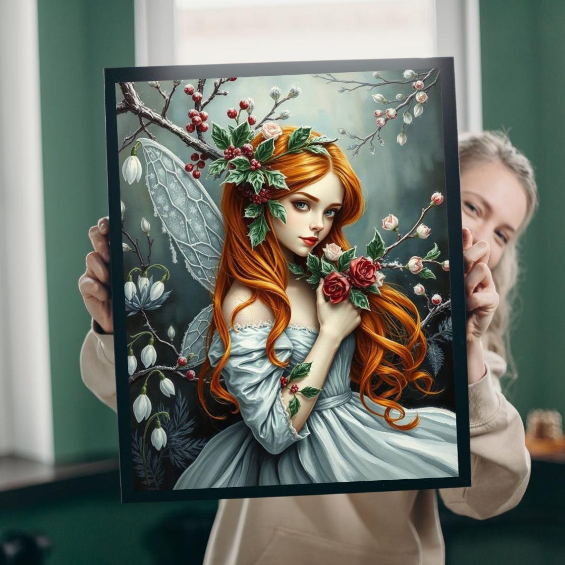 Winter Fairy Puzzle Icy Floral Art Copper Hair Silvery Gown