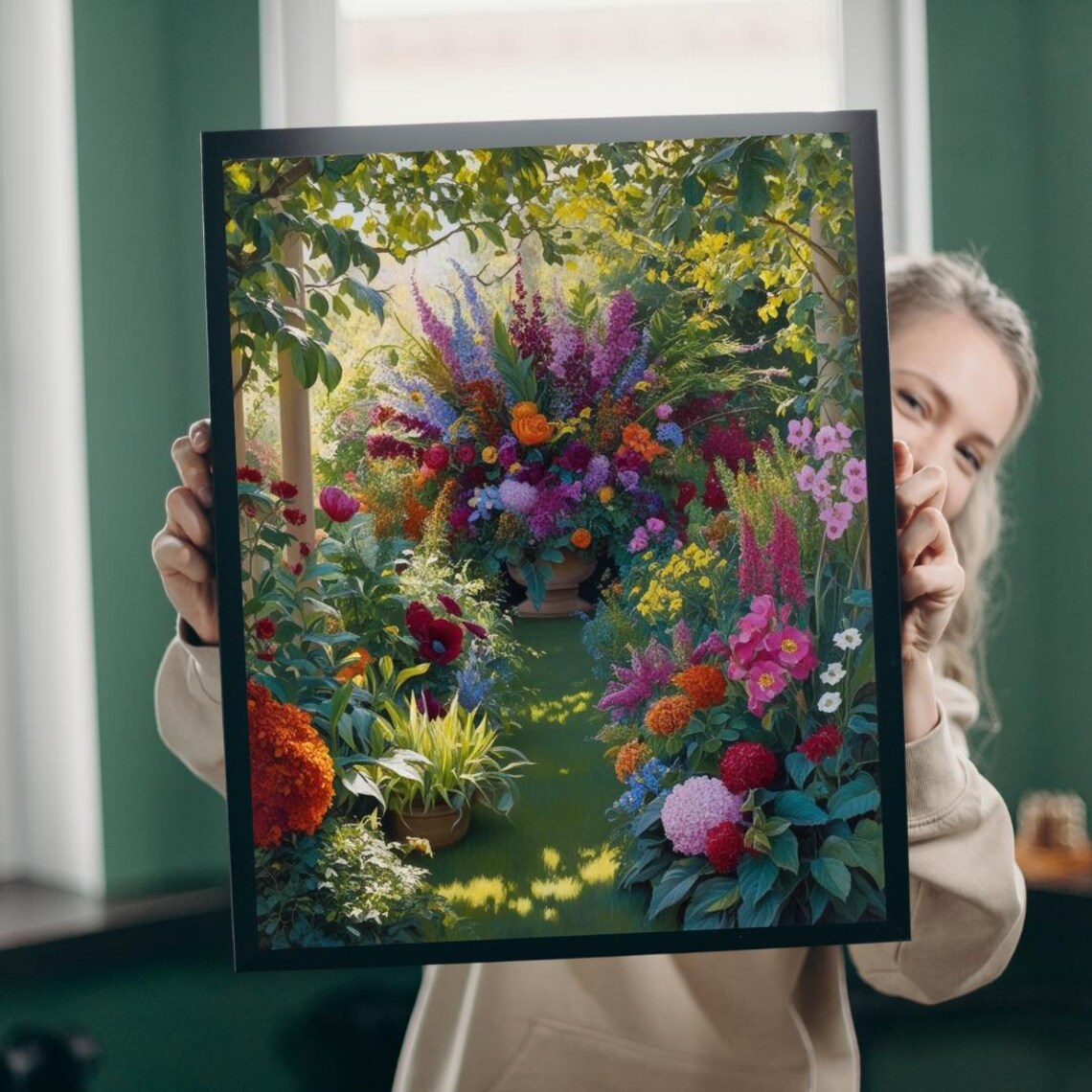 Lush Secret Garden Floral Pathway Blooming Summer Flowers Art Poster