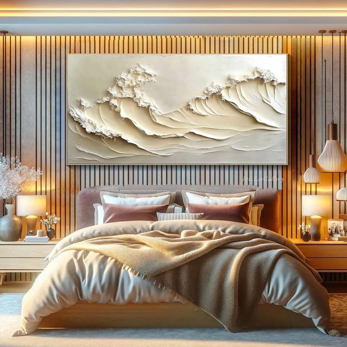 Neutral Textured Ocean Wave 3D Impasto Seascape Minimalist Poster - Image 2