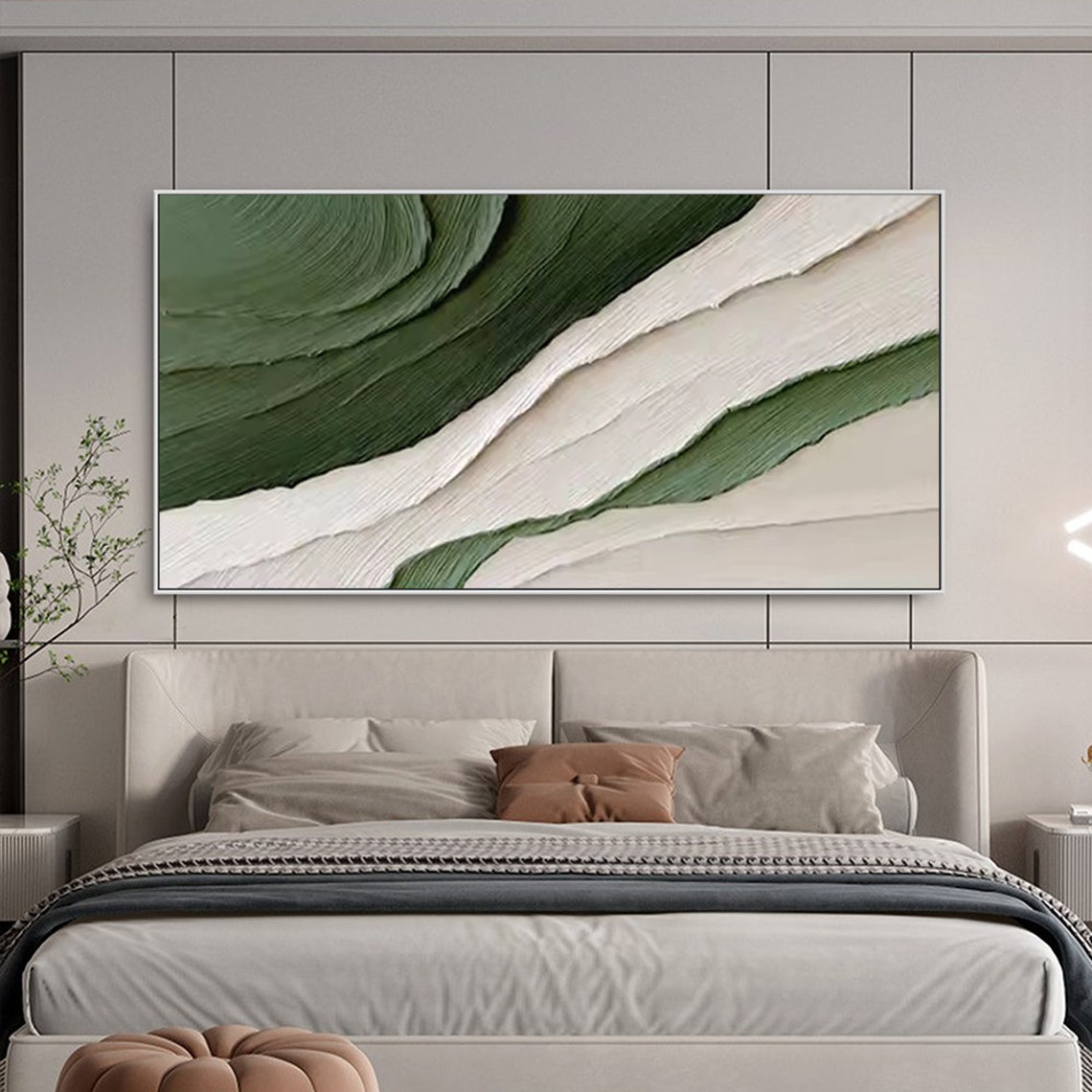 Green White Abstract Wave 3D Textured Minimalist Coastal Art Poster - Image 3