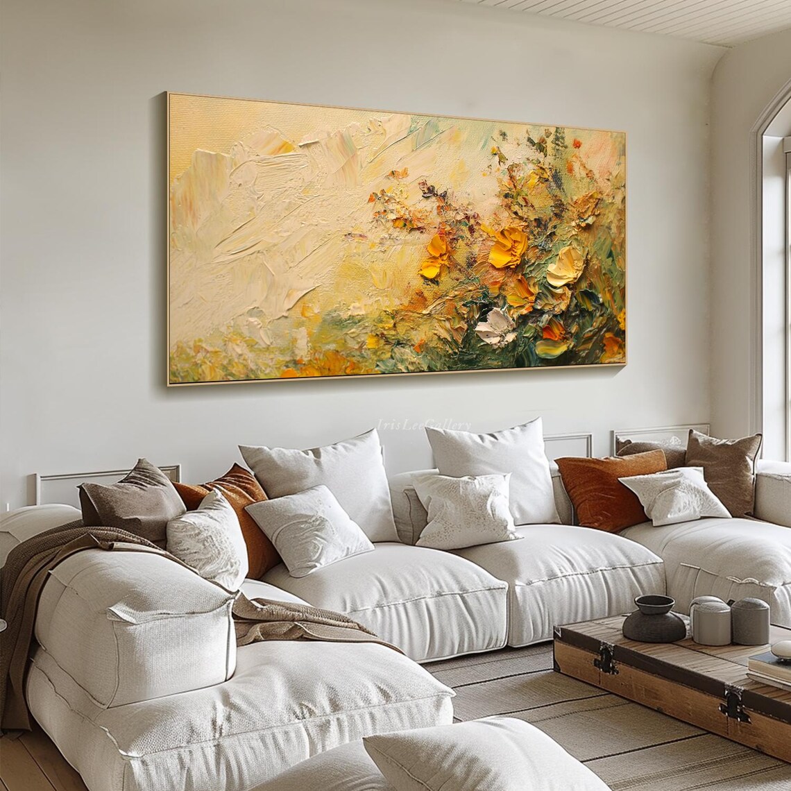 Golden Yellow Orange Blossom Boho Abstract Floral Painting Wall Art - Image 2
