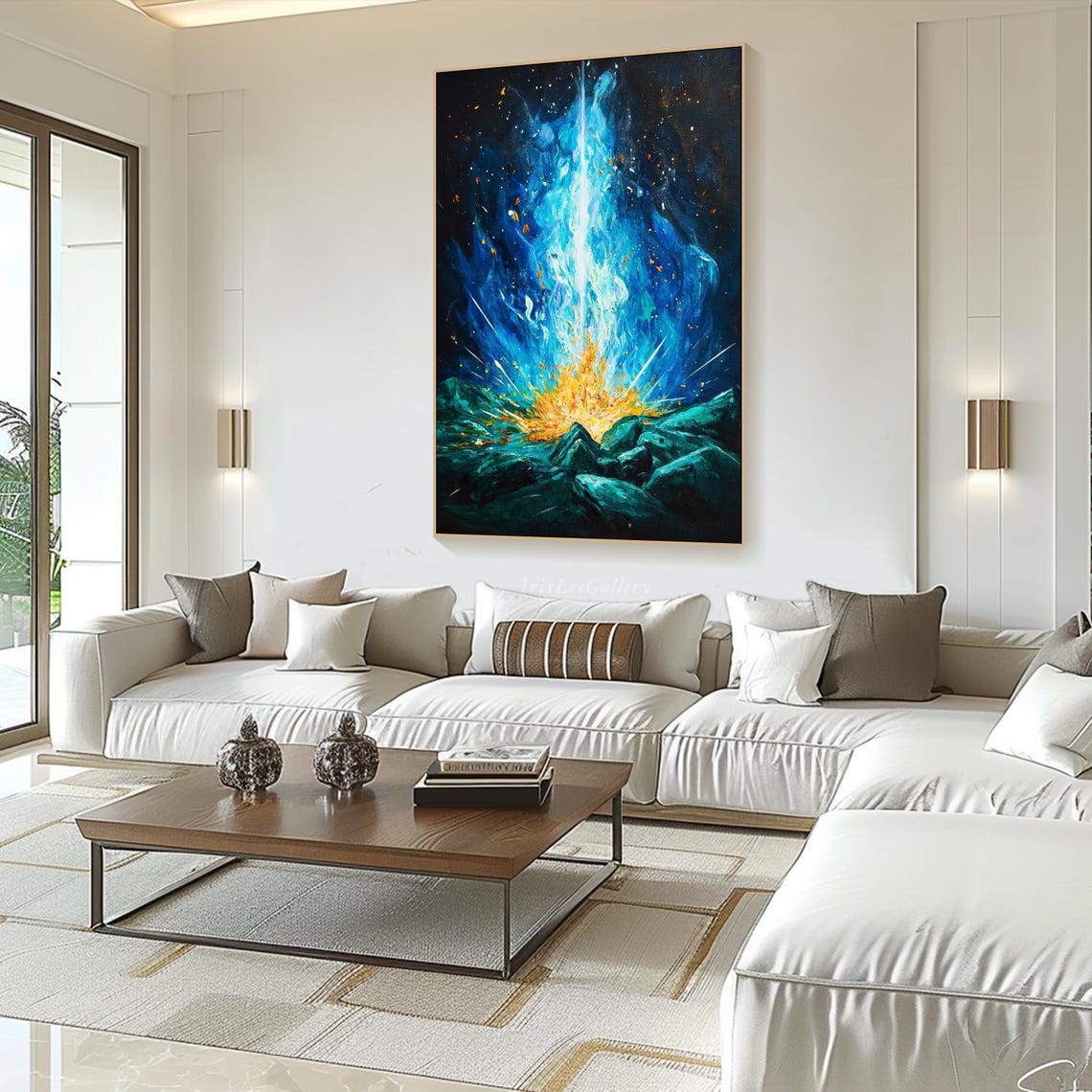 Blue Fire Cosmic Explosion Orange Flames Abstract Vertical Art Poster - Image 3