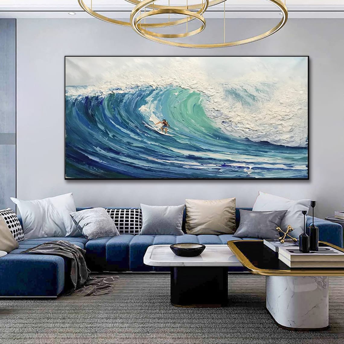 Blue Waves Surfing Painting, Personalized Wall Art Print - Image 4
