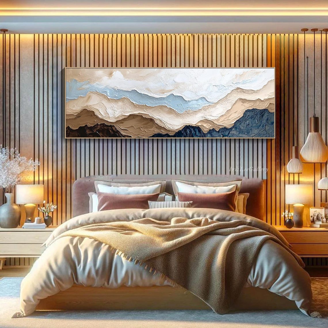 Panoramic Textured Mountain Ridge Palette Knife Neutral Earth Poster - Image 3