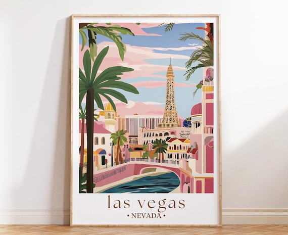 Las Vegas Nevada Strip Eiffel Tower Canal Illustration Poster