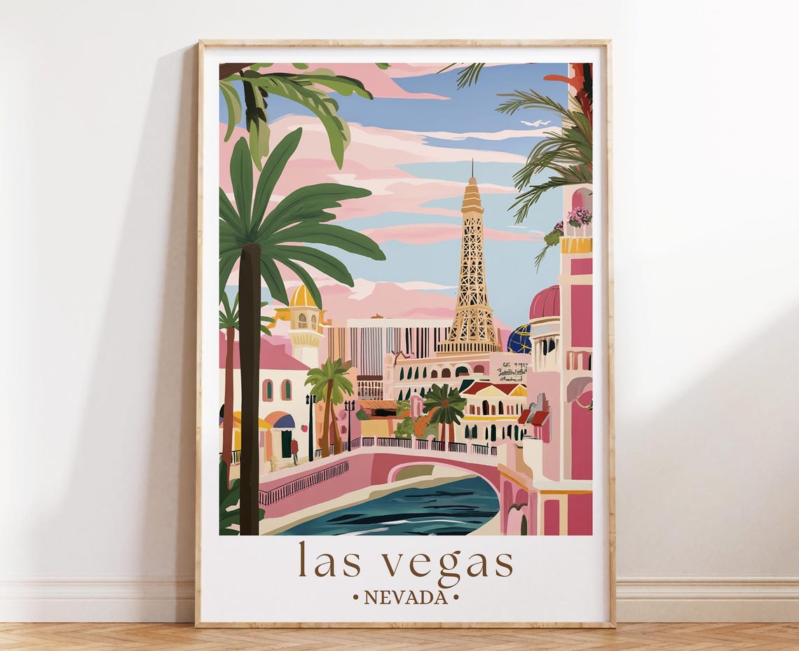 Las Vegas Nevada Strip Eiffel Tower Canal Illustration Poster