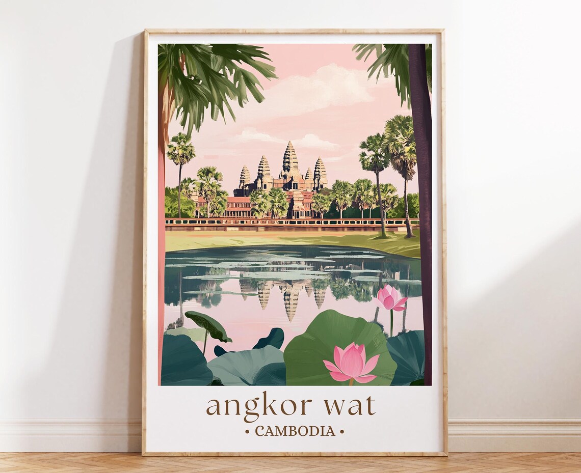 Angkor Wat Cambodia Travel Poster, Ancient Temple