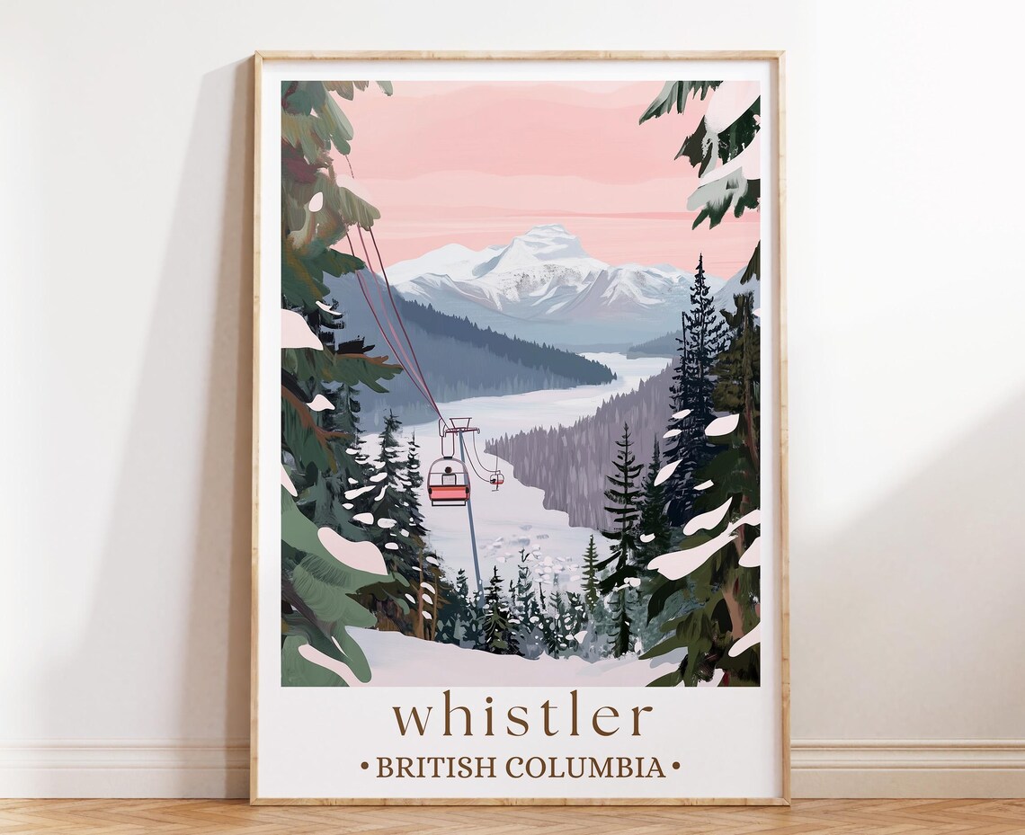 Whistler British Columbia Snowy Gondola Mountain Winter Travel Poster