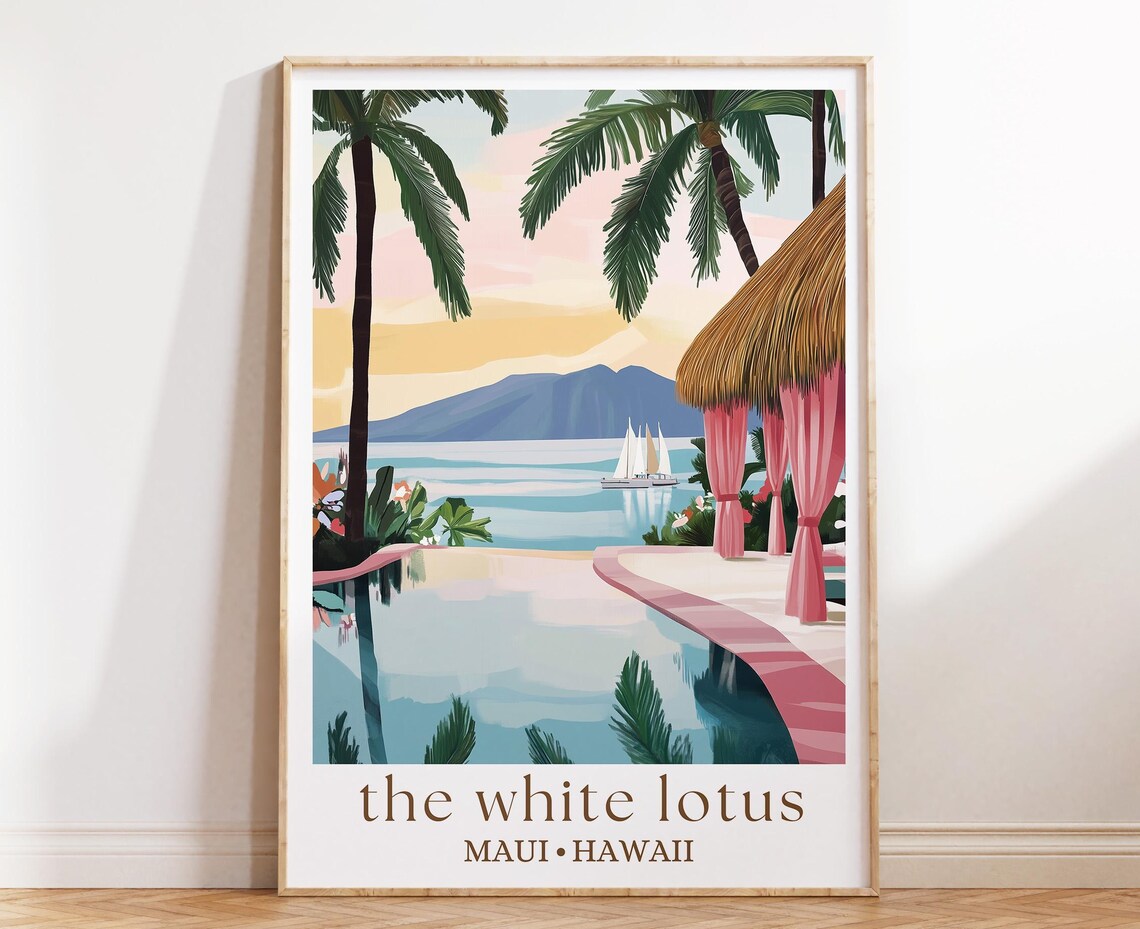 The White Lotus Maui Hawaii Palm Catamaran Infinity Pool Sunset Poster