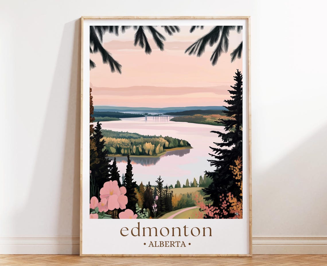 Beautiful Edmonton Alberta River Valley Sunset Pines Poster Art