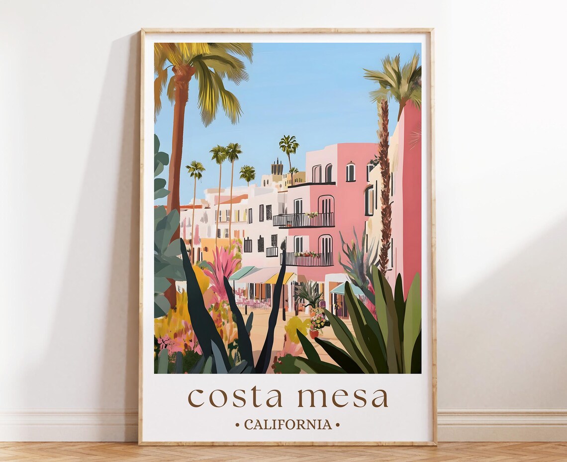 Costa Mesa California Palm Trees Pink Buildings Street Poster