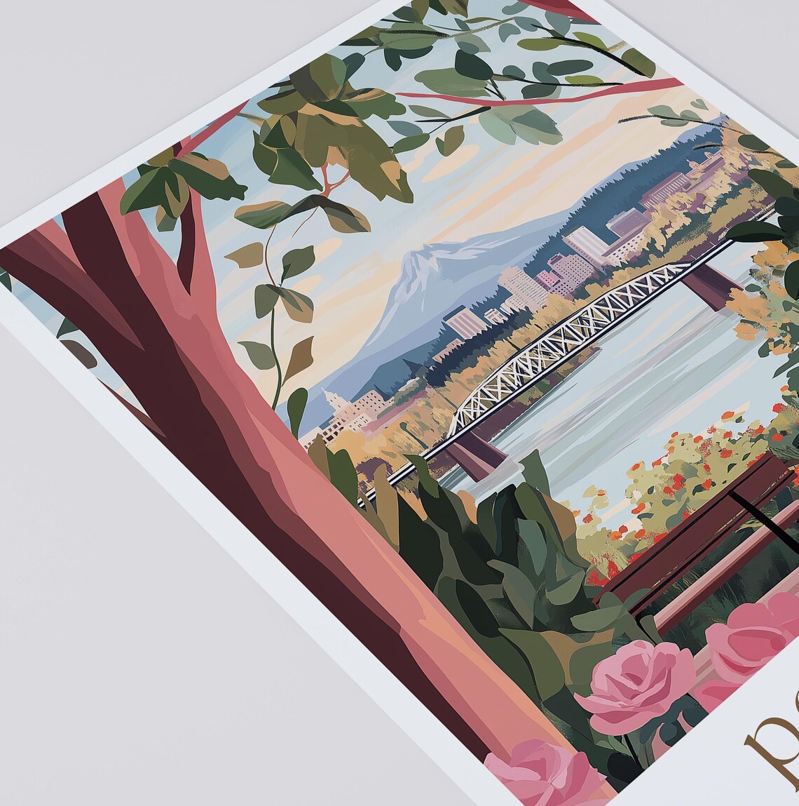Portland Oregon Skyline Travel Poster, Cityscape Print - Image 3