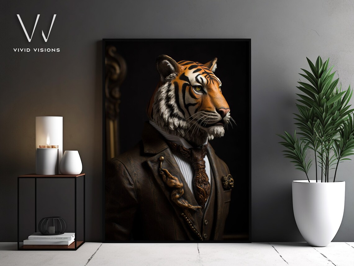 Victorian Tiger Portrait Brown Suit Paisley Cravat Gentleman Poster