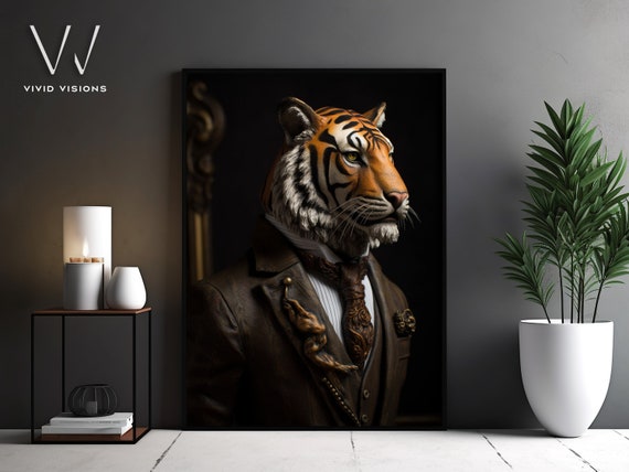 Victorian Tiger Portrait Gothic Wall Art Renaissance Painting Vintage Animal Portrait Poster Artwork Unframed Art 1267