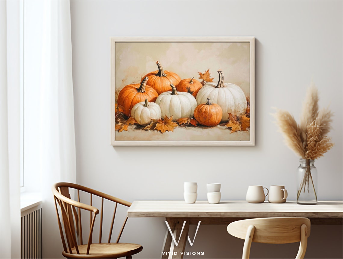 Orange and White Pumpkin Harvest Still Life Autumn Decor Wall Poster - Image 3