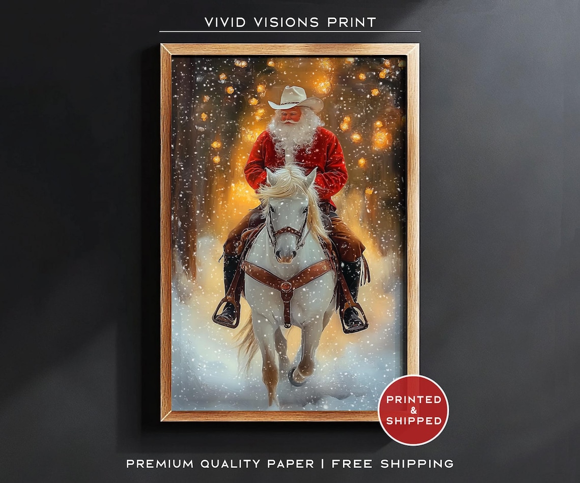 Santa On Horseback Winter Wonderland Art Print - Image 4