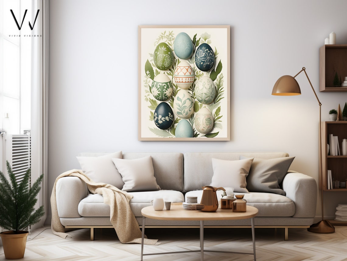 Botanical Decorated Easter Eggs on Ivory Background Spring Poster - Image 4