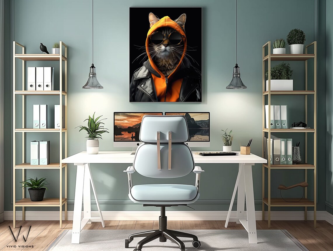 Modern Cat Portrait Cat In Sunglasses And Hoodie Stylish Animal Art Contemporary Wall Art Vintage Poster Unframed Art 1338 - Image 3