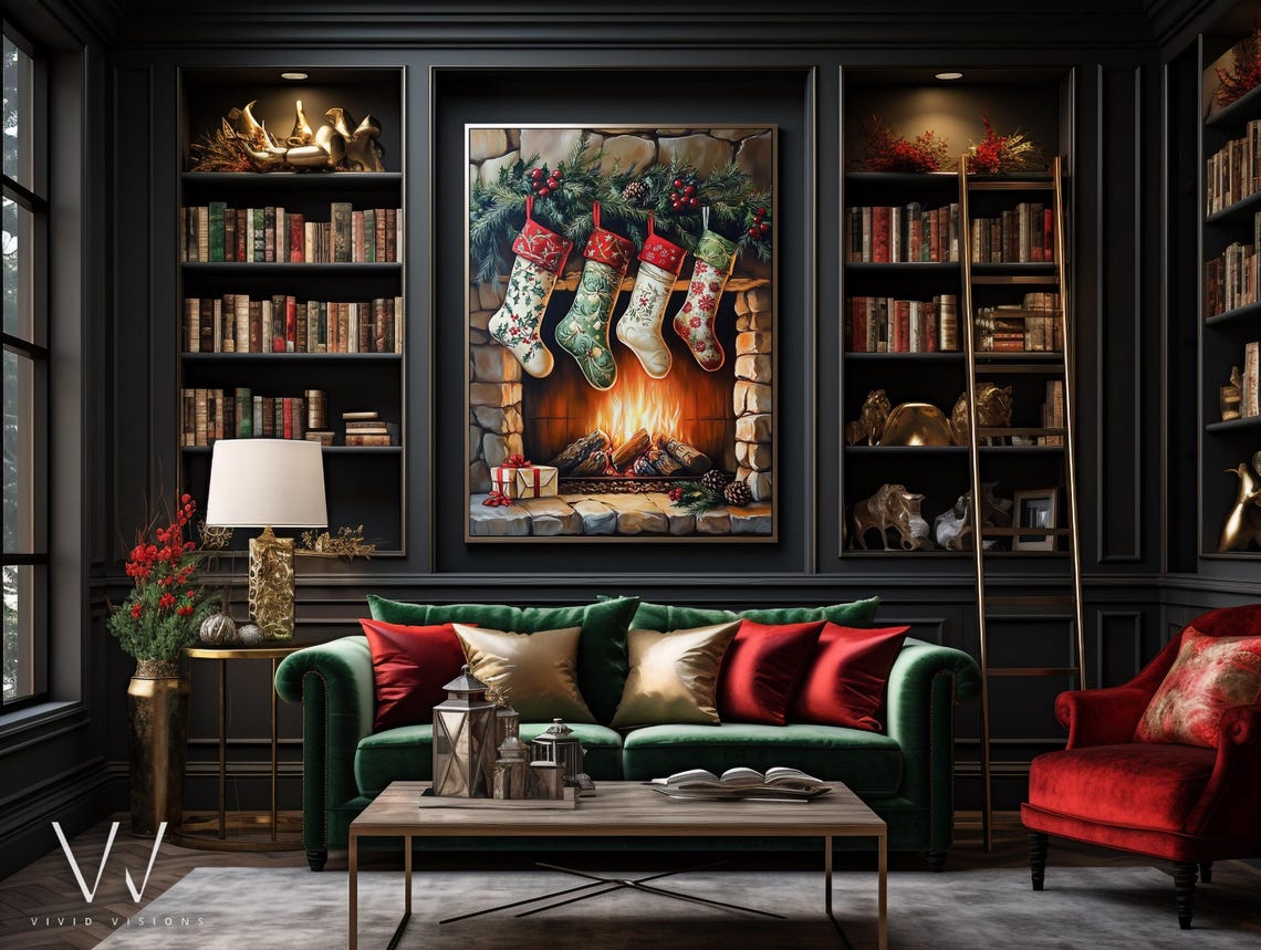 Christmas Stockings by Stone Fireplace Cozy Holiday Hearth Poster - Image 3