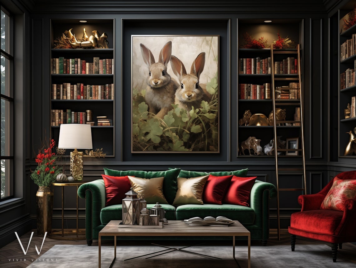 Two Brown Bunnies in the Clover Vintage Spring Rabbit Poster - Image 4