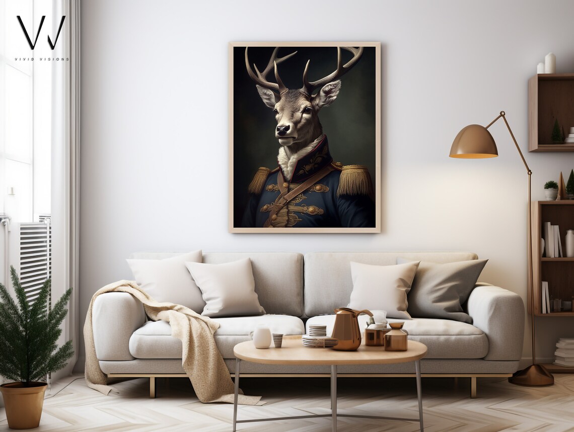 Victorian Stag Deer Portrait Fur Collar Gold Frogging Poster - Image 4