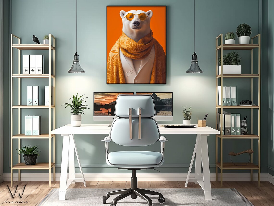 Polar Bear with Round Orange Sunglasses Amber Scarf Animal Poster - Image 3