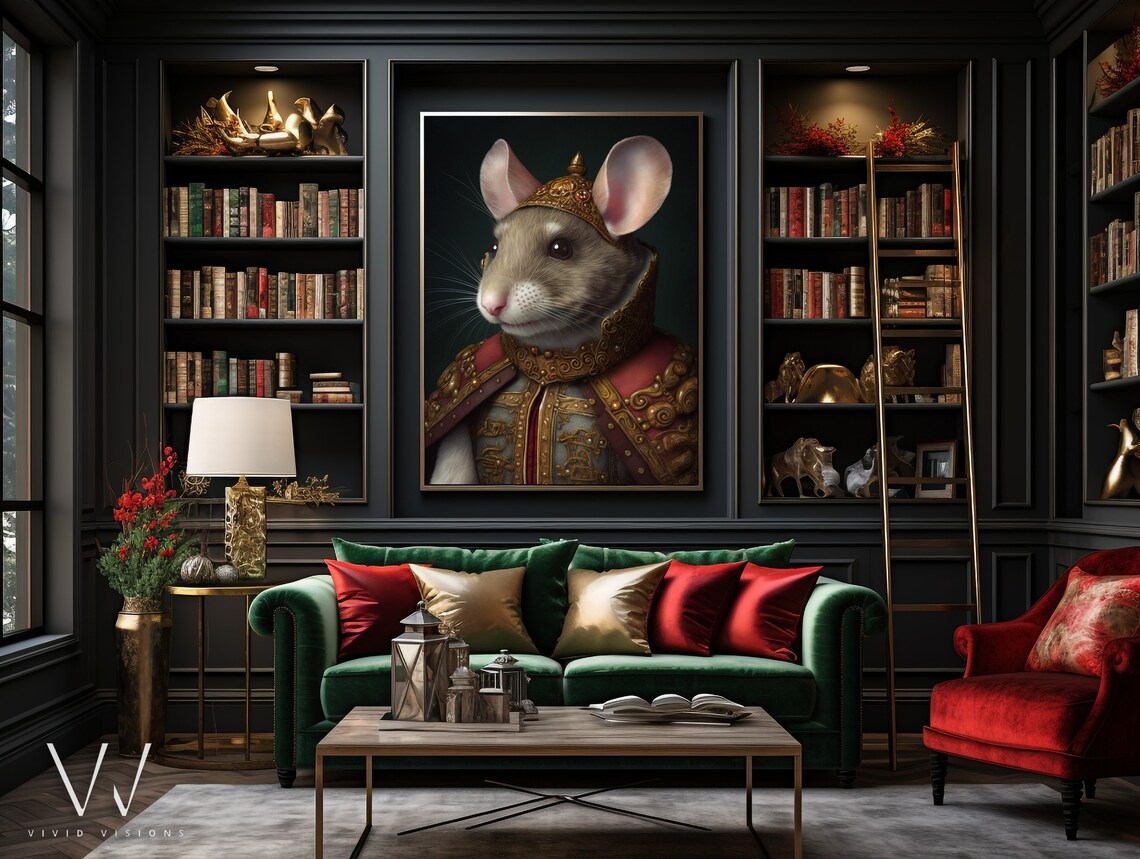 Royal Mouse Crown Golden Armor Dark Regal Animal Portrait Poster - Image 4