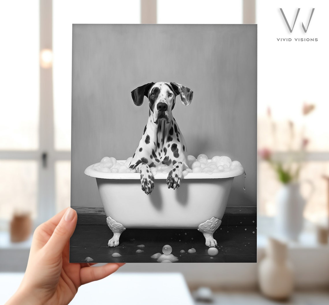 Dalmatian Puppy in Vintage Bathtub Black White Bathroom Poster - Image 4