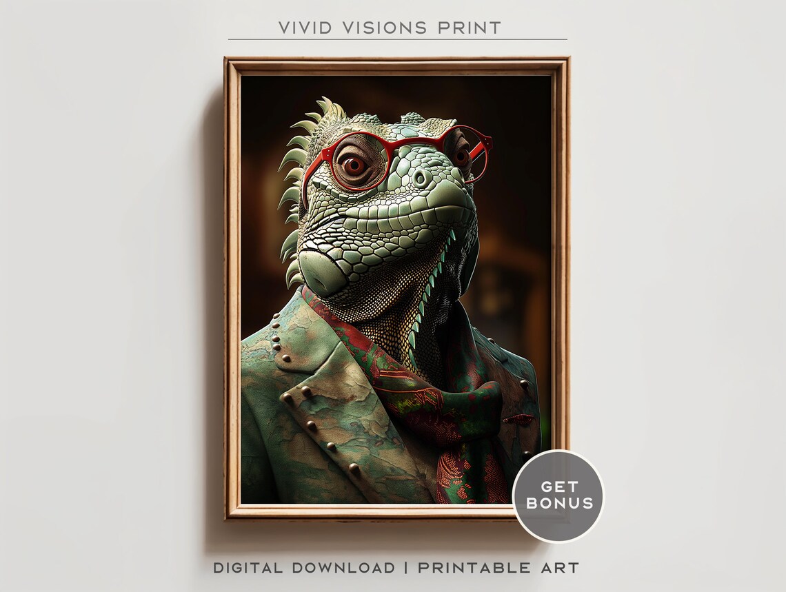 Modern Iguana Portrait, Elegant Animal Art Print