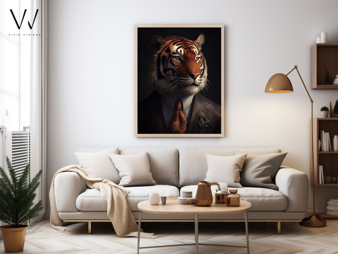 Tiger in Brown Suit Patterned Tie Business Portrait Elegant Poster - Image 3