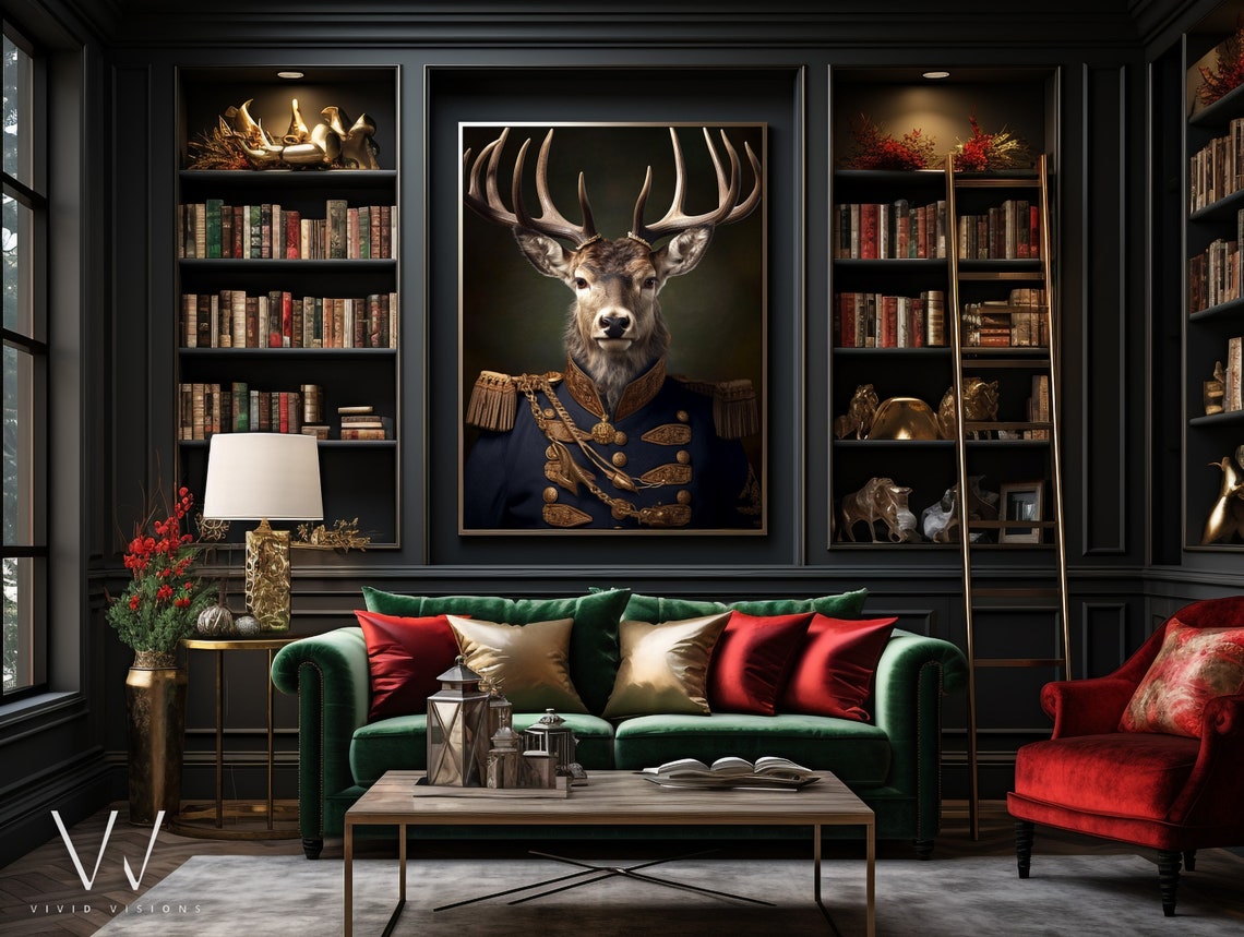 Majestic Stag Deer in Military General Uniform Gothic Poster - Image 4