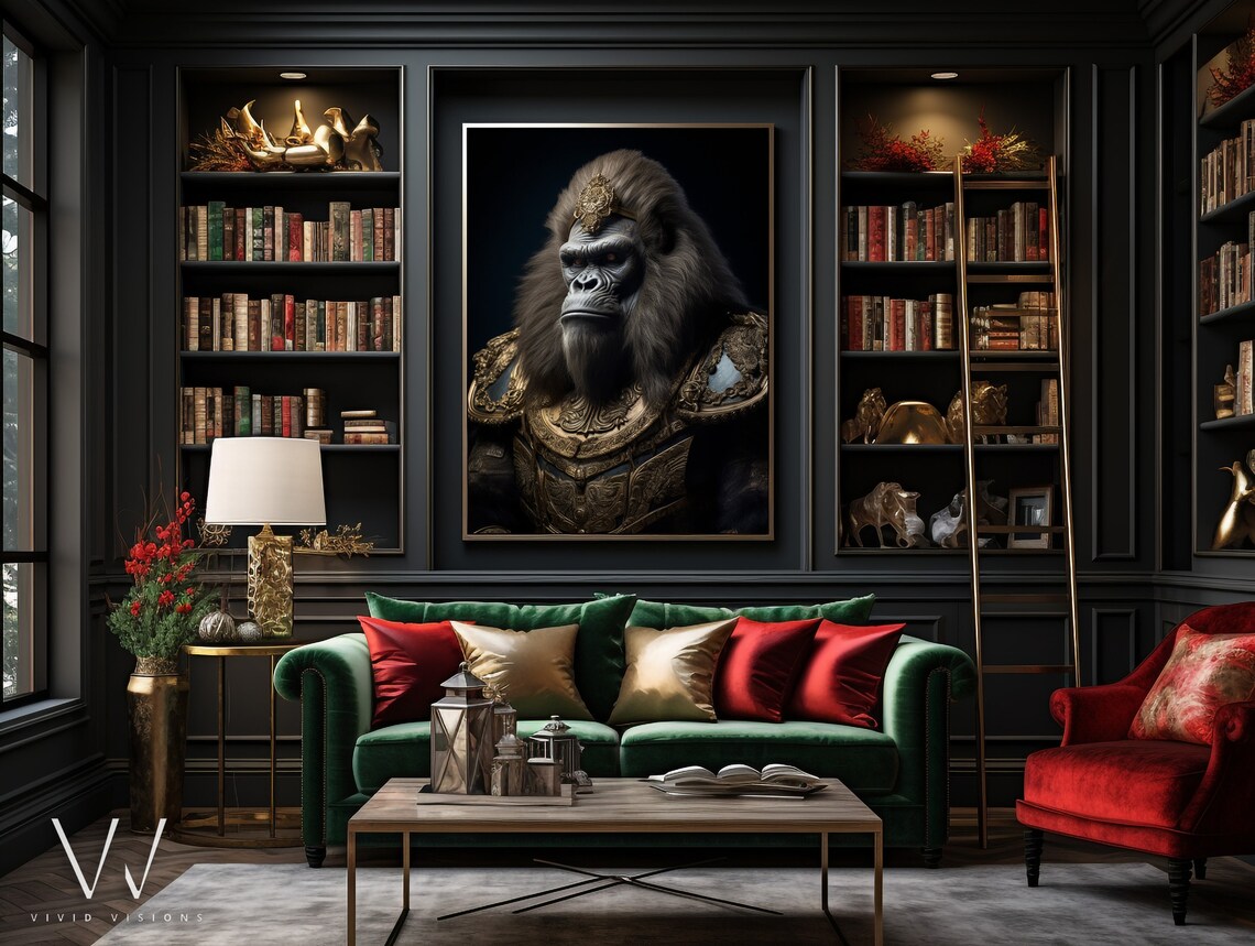King Gorilla Gold Armor Crown Ornament Dark Regal Animal Poster - Image 4