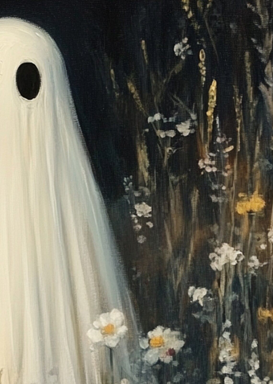 Solitary Ghost Among Wildflowers Poster Dark Floral Halloween Painting - Image 2