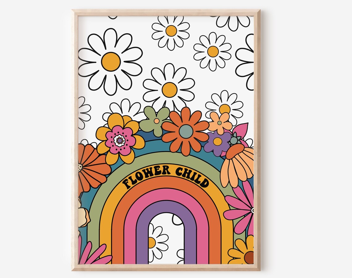 Colourful Retro Flower Child Floral Art Print