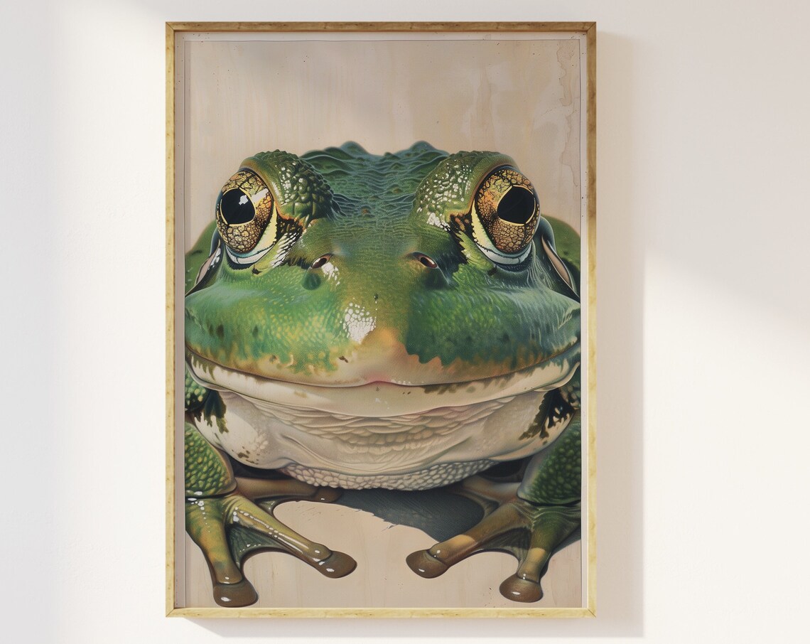 Green Frog Close Up Portrait Nature Wildlife Painting Poster